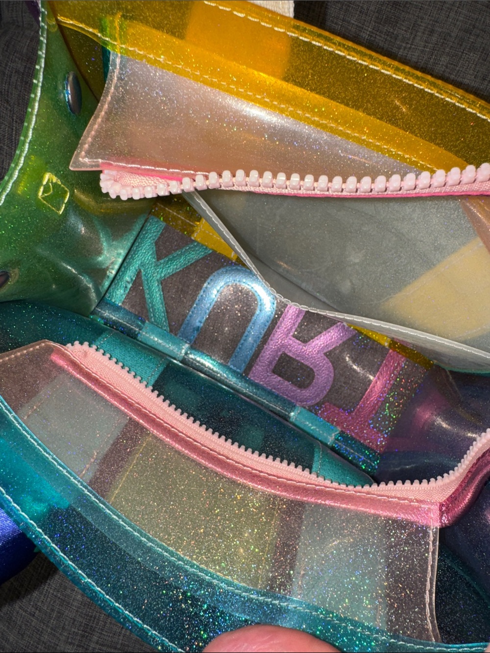 Kurt Geiger Bag Mini Southbank Vinyl Glitter Rainbow Translucent Tote Satchel - Picture 12 of 17